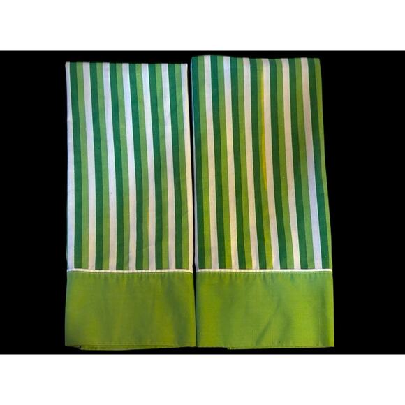 70’s Dan River Dantrel 2 Standard size Pillowcases Green white striped Spring - Picture 2 of 8
